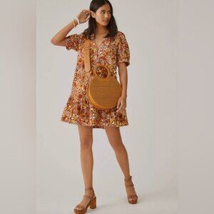Anthropologie Pilcro Womens Dress Boho Floral Tapestry Puff Sleeve Pockets